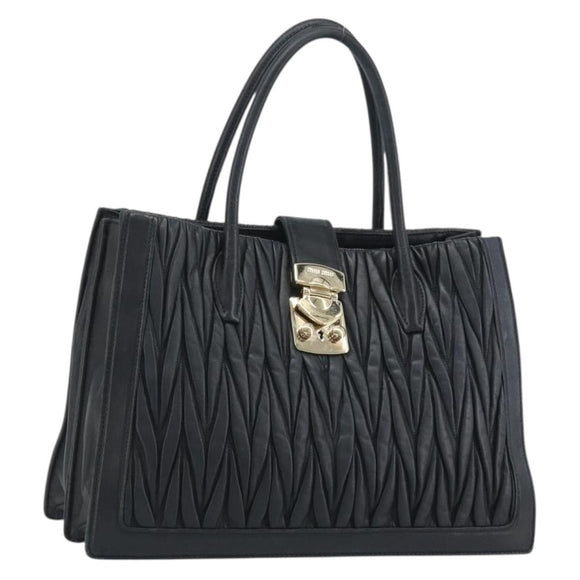 Miu Miu Matelasse Hand Bag Leather Black Gold Auth bs36292
