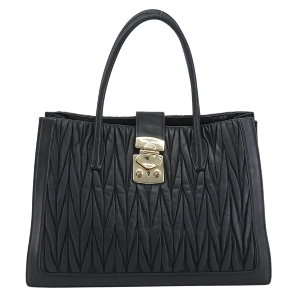 Miu Miu Matelasse Hand Bag Leather Black Gold Auth bs36292