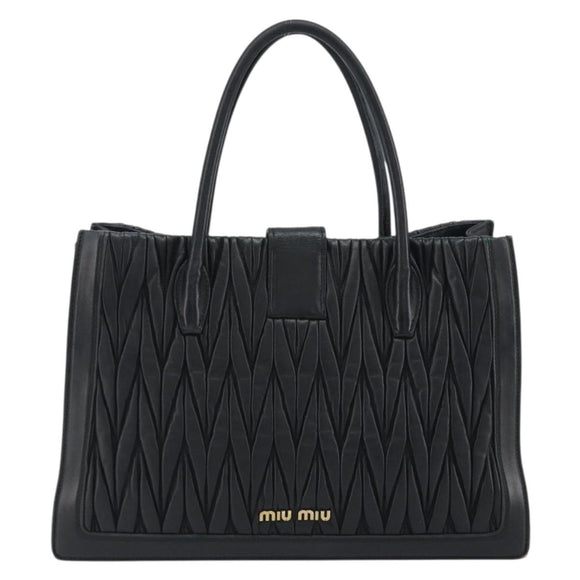 Miu Miu Matelasse Hand Bag Leather Black Gold Auth bs36292