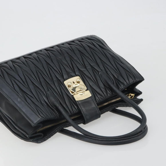 Miu Miu Matelasse Hand Bag Leather Black Gold Auth bs36292