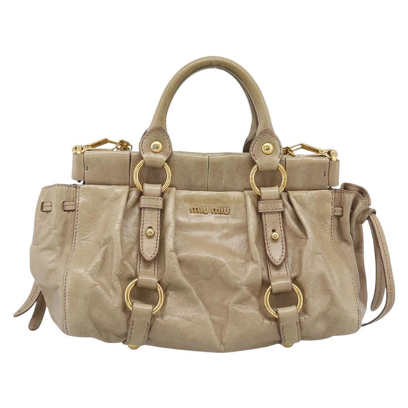Miu Miu Hand Bag Leather 2way Beige Gold Auth bs36293V
