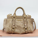 Miu Miu Hand Bag Leather 2way Beige Gold Auth bs36293V-12