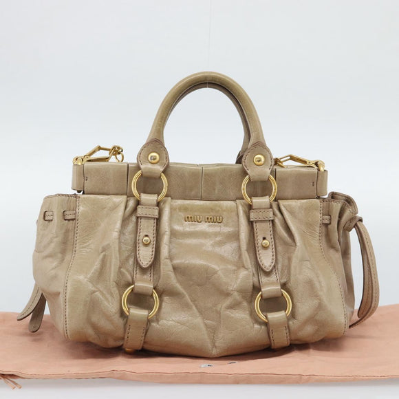 Miu Miu Hand Bag Leather 2way Beige Gold Auth bs36293V