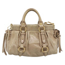 Miu Miu Hand Bag Leather 2way Beige Gold Auth bs36293V-2