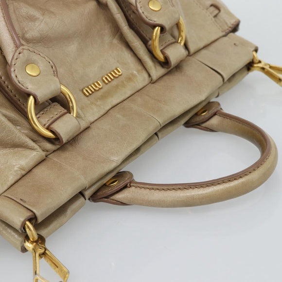 Miu Miu Hand Bag Leather 2way Beige Gold Auth bs36293V