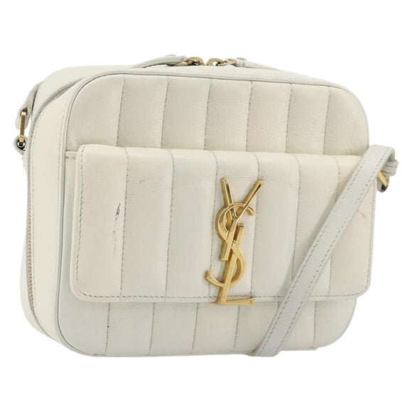 SAINT LAURENT Shoulder Bag Leather White Gold Auth bs36294
