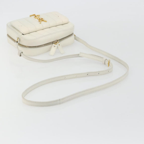 SAINT LAURENT Shoulder Bag Leather White Gold Auth bs36294
