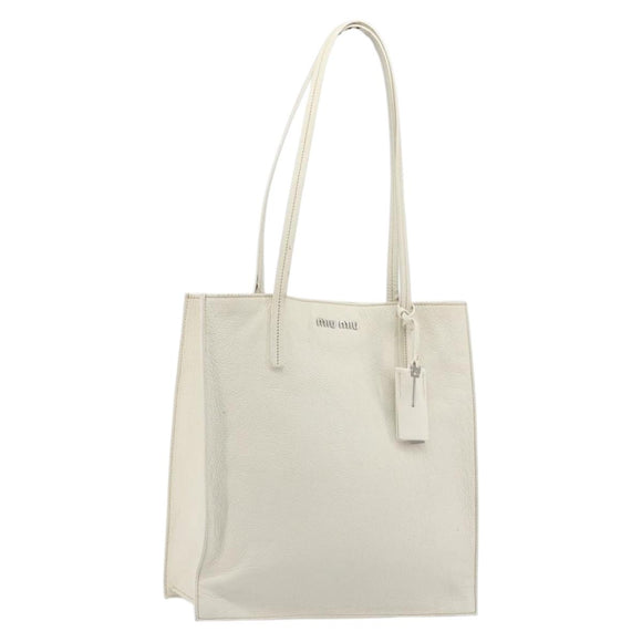 Miu Miu Tote Bag Leather White Silver Auth bs36295A