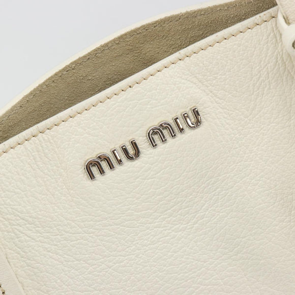 Miu Miu Tote Bag Leather White Silver Auth bs36295A