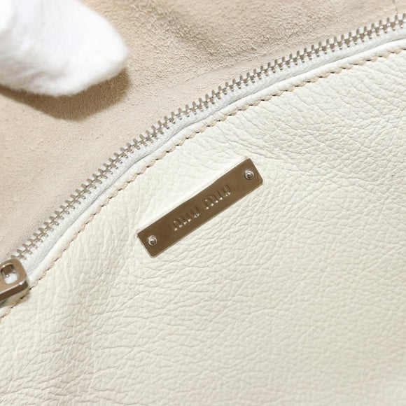 Miu Miu Tote Bag Leather White Silver Auth bs36295A