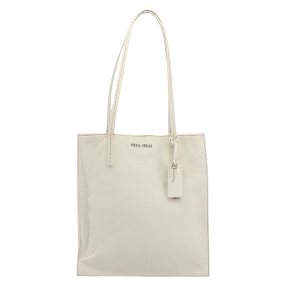 Miu Miu Tote Bag Leather White Silver Auth bs36295A