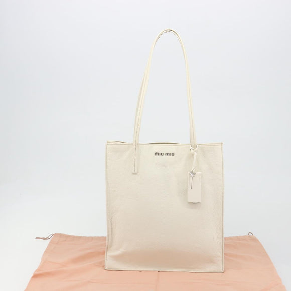 Miu Miu Tote Bag Leather White Silver Auth bs36295A