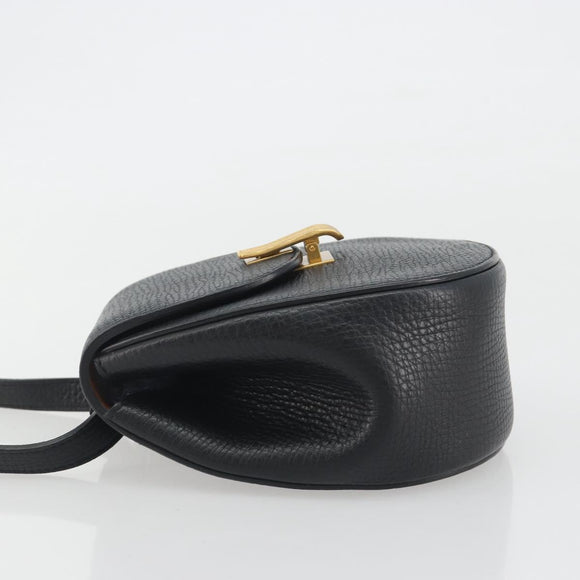 BOTTEGA VENETA Shoulder Bag Leather Black Gold Auth bs36297V