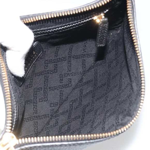 VERSACE Clutch Bag Leather Black Gold Auth bs36298A