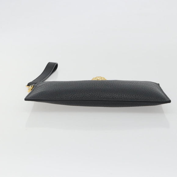 VERSACE Clutch Bag Leather Black Gold Auth bs36298A