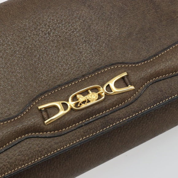 CELINE Shoulder Bag Leather Brown Gold Auth bs36300