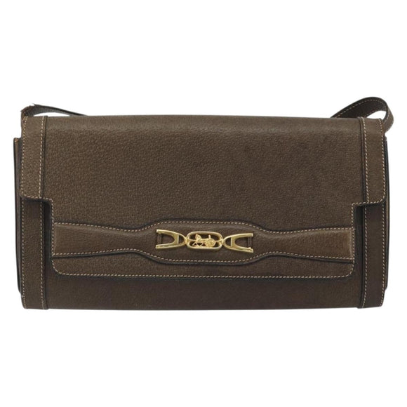 CELINE Shoulder Bag Leather Brown Gold Auth bs36300