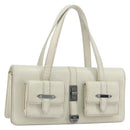 CHANEL Hand Bag Leather White Silver CC Auth bs36301A-1