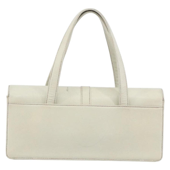 CHANEL Hand Bag Leather White Silver CC Auth bs36301A