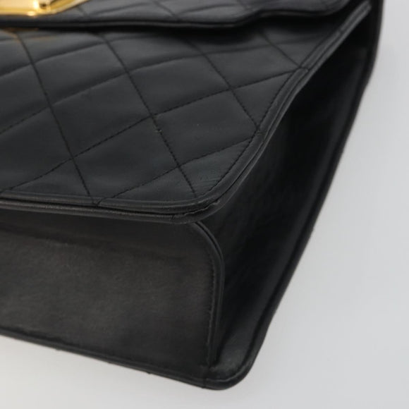 CHANEL Matelasse Chain Shoulder Bag Lamb Skin Black Gold CC Auth bs36306V
