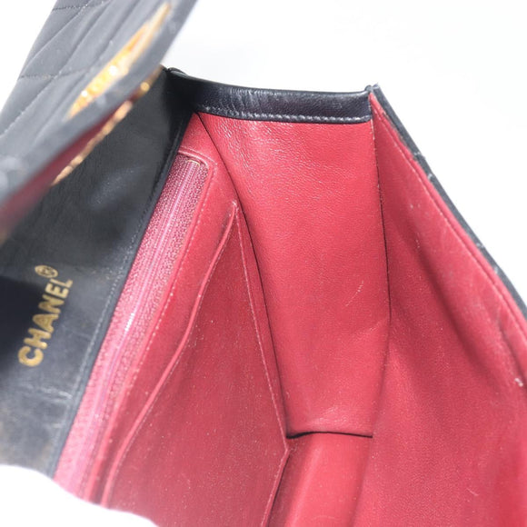 CHANEL Matelasse Chain Shoulder Bag Lamb Skin Black Gold CC Auth bs36306V