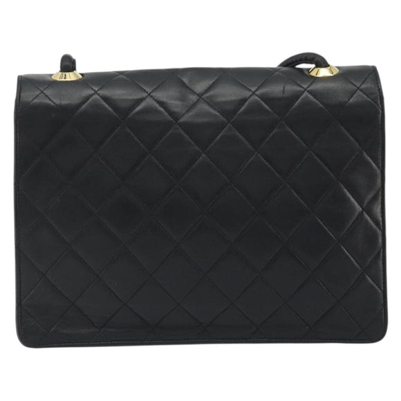 CHANEL Matelasse Chain Shoulder Bag Lamb Skin Black Gold CC Auth bs36306V