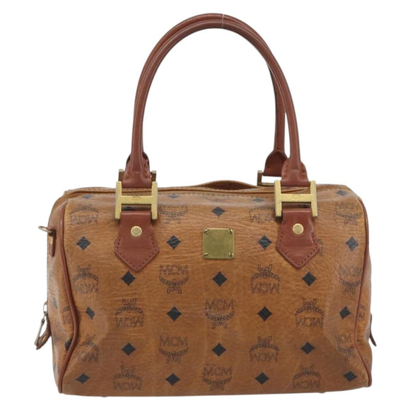 MCM Vicetos Logogram Hand Bag PVC Leather Brown Gold Auth bs36307