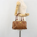 MCM Vicetos Logogram Hand Bag PVC Leather Brown Gold Auth bs36307-24
