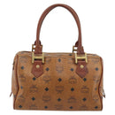 MCM Vicetos Logogram Hand Bag PVC Leather Brown Gold Auth bs36307-2