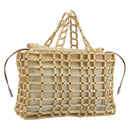 Salvatore Ferragamo Hand Bag Canvas Beige Silver Auth bs36308A-1