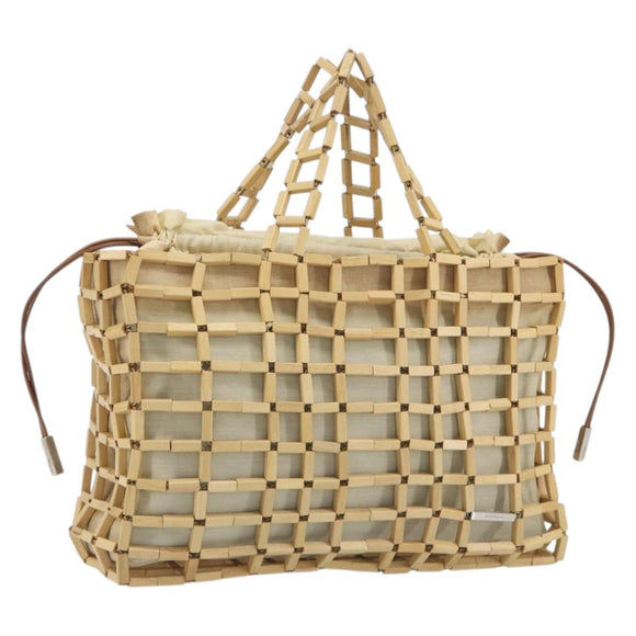 Salvatore Ferragamo Hand Bag Canvas Beige Silver Auth bs36308A