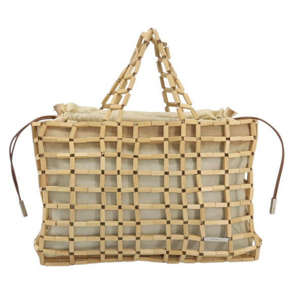 Salvatore Ferragamo Hand Bag Canvas Beige Silver Auth bs36308A