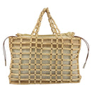 Salvatore Ferragamo Hand Bag Canvas Beige Silver Auth bs36308A-3