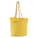 Salvatore Ferragamo Chain Shoulder Bag Canvas Yellow Gold Auth bs36309-1