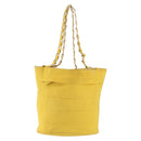 Salvatore Ferragamo Chain Shoulder Bag Canvas Yellow Gold Auth bs36309-2