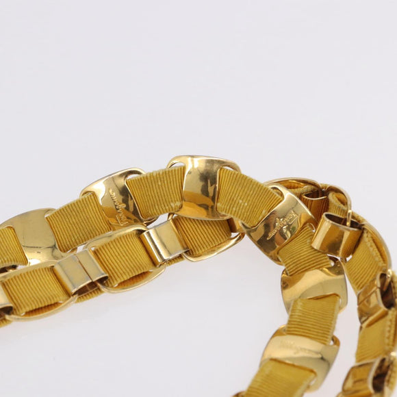 Salvatore Ferragamo Chain Shoulder Bag Canvas Yellow Gold Auth bs36309