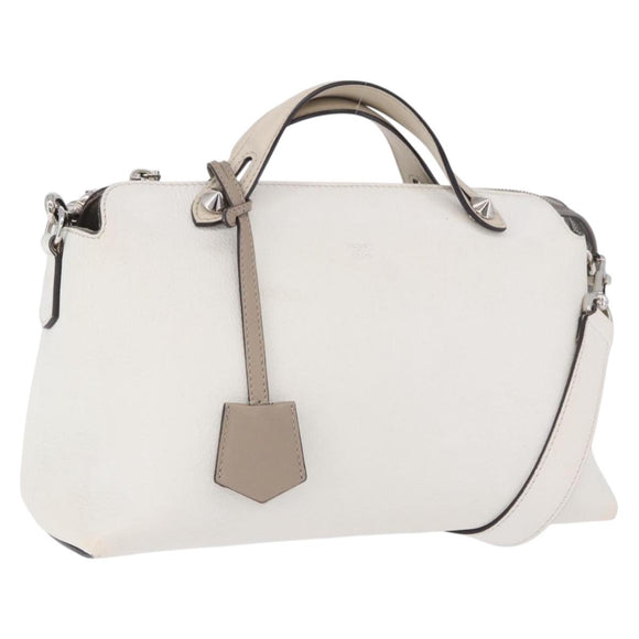 FENDI Shoulder Bag Leather White Silver Auth bs36311A
