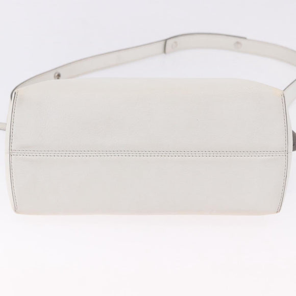 FENDI Shoulder Bag Leather White Silver Auth bs36311A
