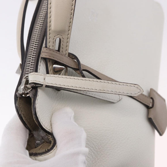 FENDI Shoulder Bag Leather White Silver Auth bs36311A