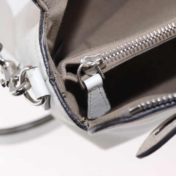 FENDI Shoulder Bag Leather White Silver Auth bs36311A