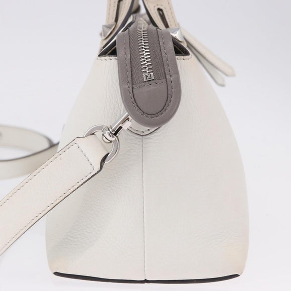 FENDI Shoulder Bag Leather White Silver Auth bs36311A