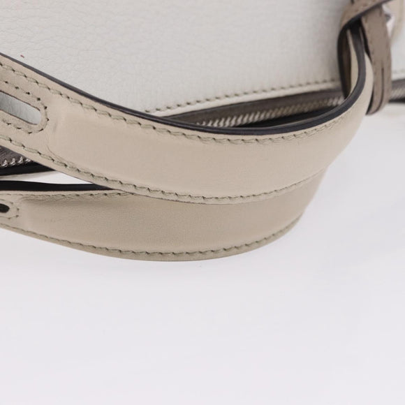 FENDI Shoulder Bag Leather White Silver Auth bs36311A