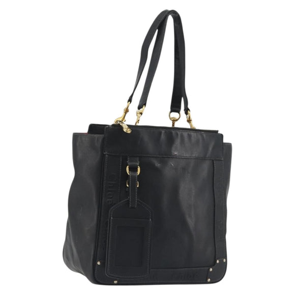 Chloe Eden Tote Bag Leather Black Gold Auth bs36317