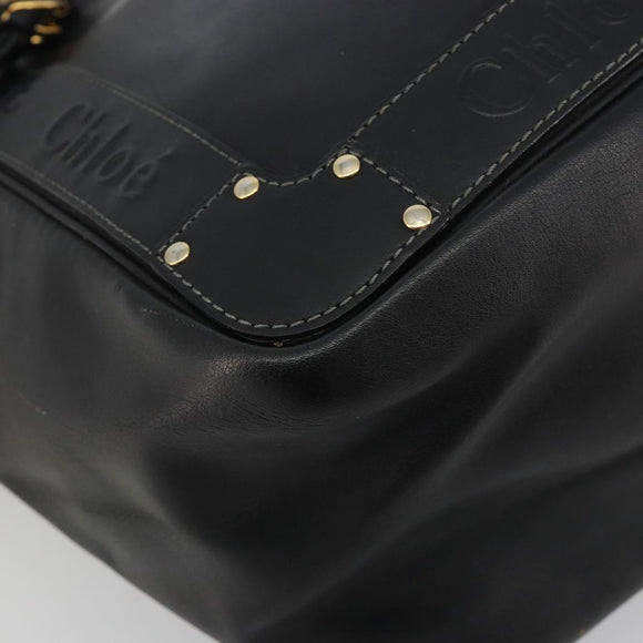 Chloe Eden Tote Bag Leather Black Gold Auth bs36317