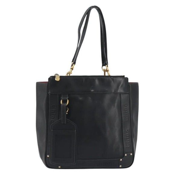 Chloe Eden Tote Bag Leather Black Gold Auth bs36317