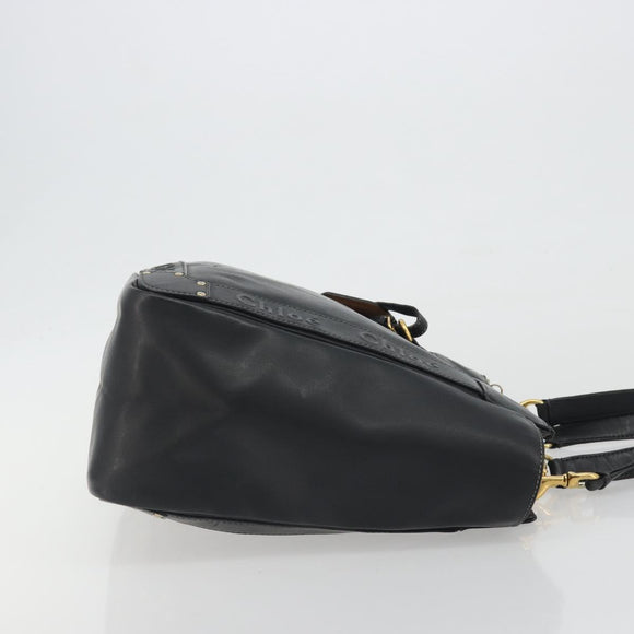 Chloe Eden Tote Bag Leather Black Gold Auth bs36317