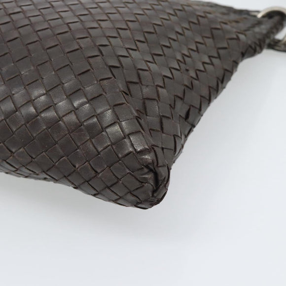 BOTTEGA VENETA INTRECCIATO Shoulder Bag Leather Brown Silver Auth bs36318