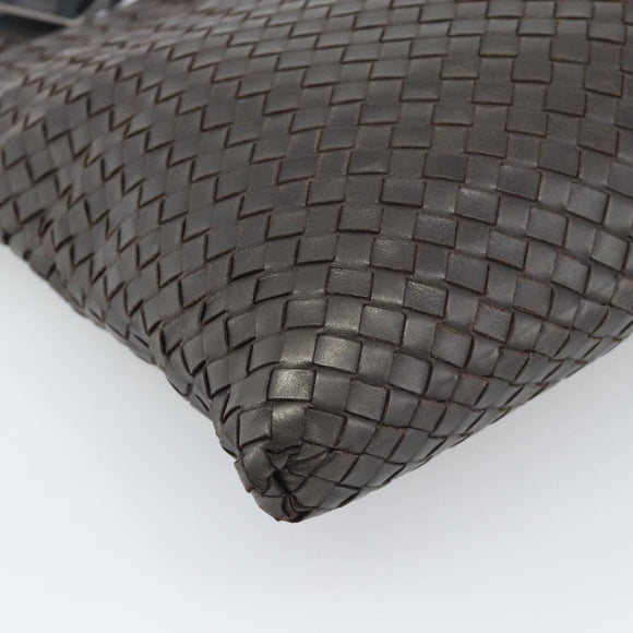 BOTTEGA VENETA INTRECCIATO Shoulder Bag Leather Brown Silver Auth bs36318