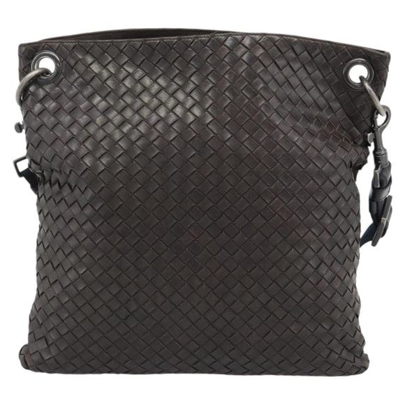 BOTTEGA VENETA INTRECCIATO Shoulder Bag Leather Brown Silver Auth bs36318
