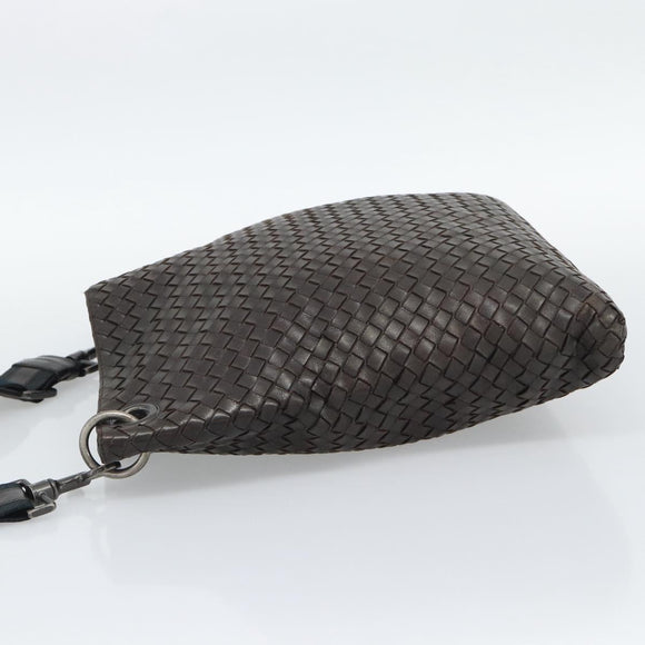 BOTTEGA VENETA INTRECCIATO Shoulder Bag Leather Brown Silver Auth bs36318
